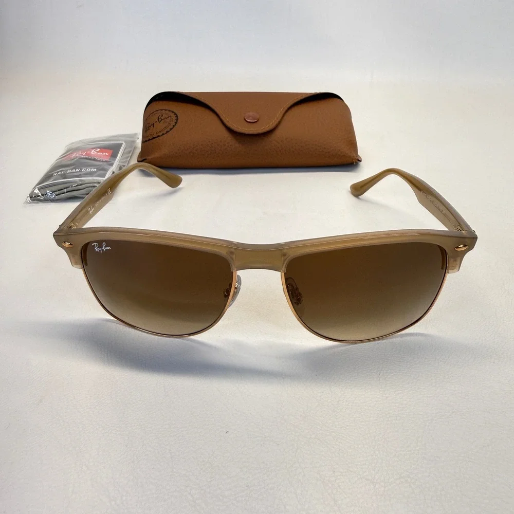 Ray-Ban RB4342 6166/13 Transparent Tan Brown Gradient Square Sunglasses Italy